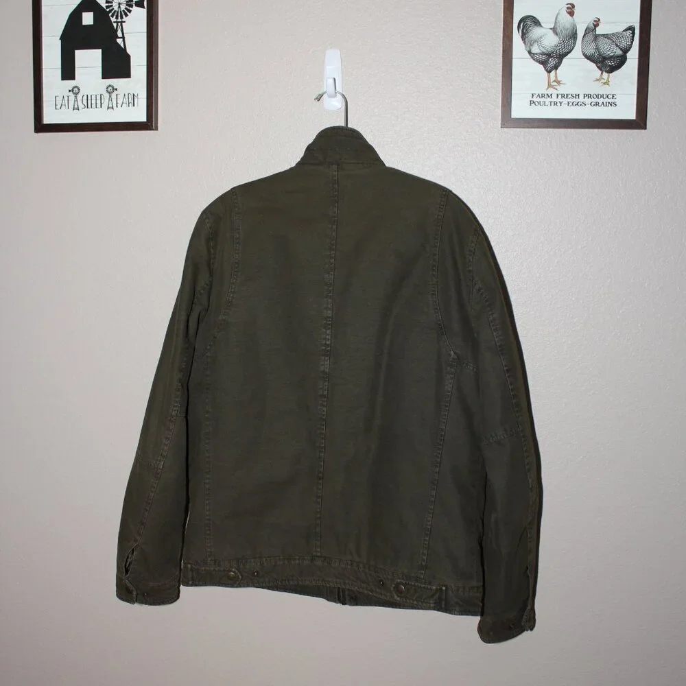 Levi's Mens Canvas feel Quilted Interior Green Heavy Coat Zip Snap Size Medium - Picture 3 of 13